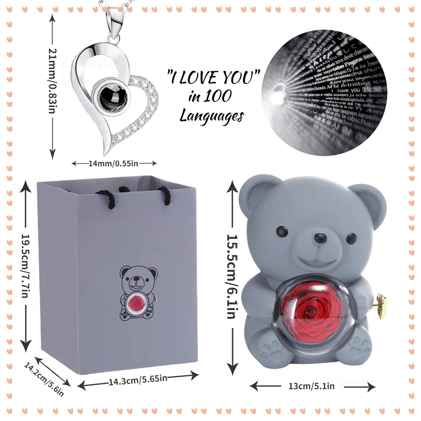 Teddy Bear Rose Jewelry Box Necklace Gift