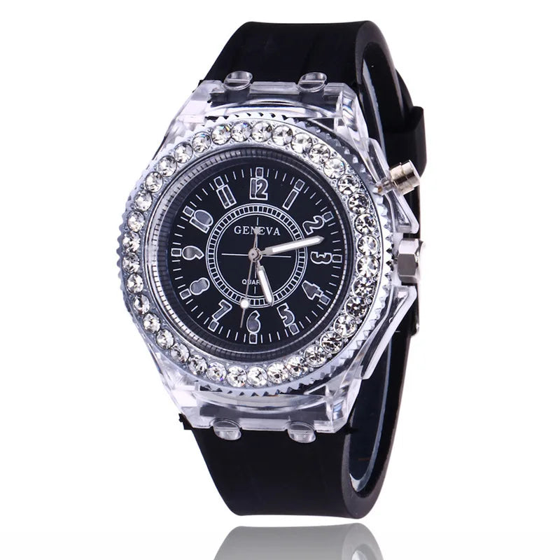 LED Luminous Rhinestone Silicone Watch for Kids & Adults