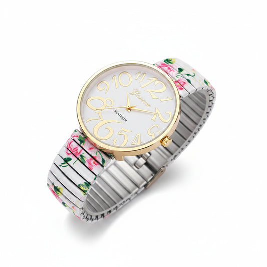 Women's Printed Elastic Band Watch Set