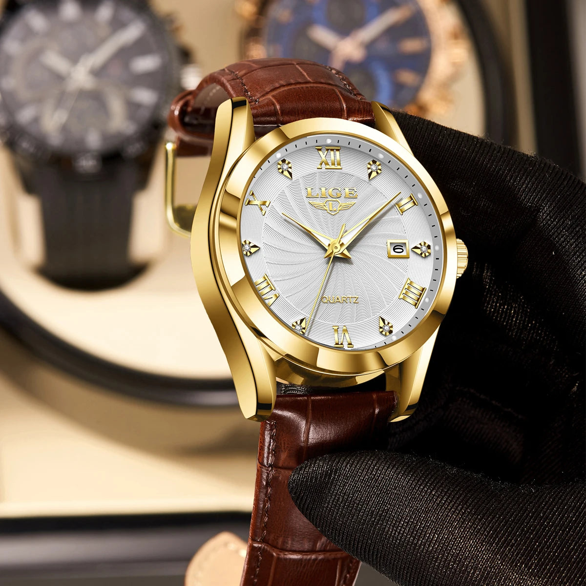 LIGE Leather Quartz Ladies Watch
